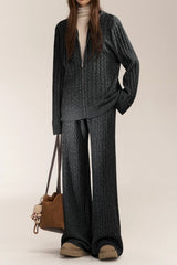 Cable Knit Hoodie Wide Leg Pants Knit Set