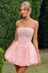 Strapless Tie Halter Puff Birthday Dress