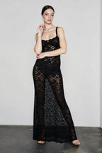Sheer Lace Off Shoulder Slip Dress