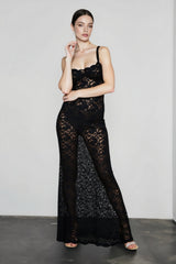 Sheer Lace Off Shoulder Slip Dress