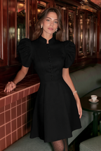 Pink Puff Sleeve A-Line Mini Dress