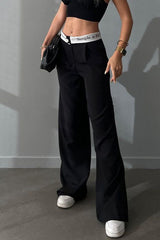 High Waist Straight Color Block Printed Office Casual Pants