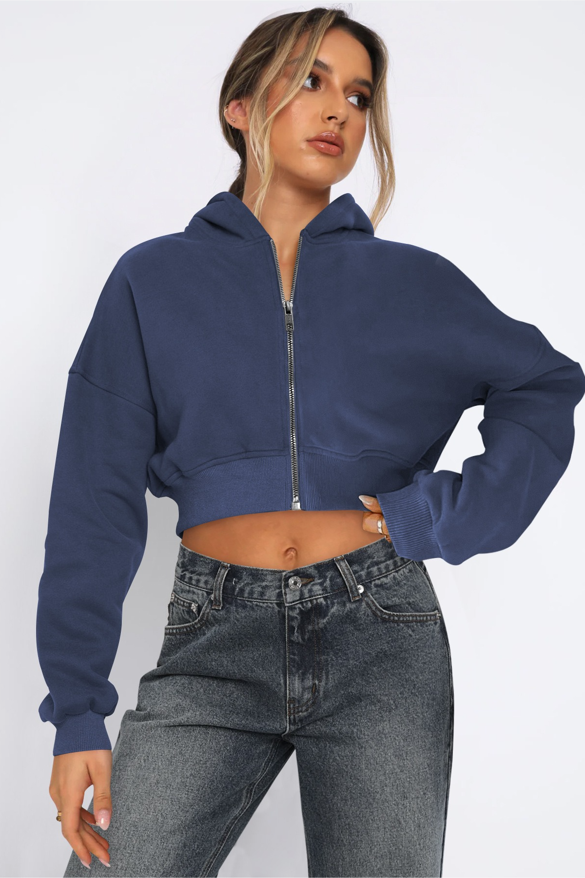 Street Style Oversized Long Sleeve Short Hoodie Main image