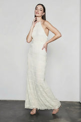 Open Back Ruched Stripe Tie Ruffle Maxi Vacation Dress