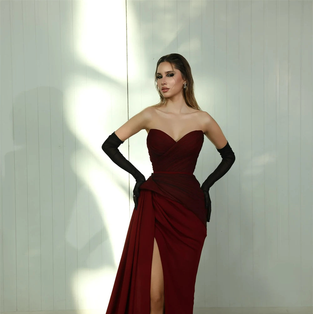 Burgundy Jersey Mermaid Prom Dress Secondary image