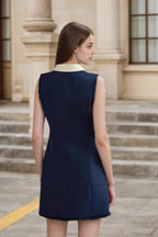 Sleeveless Contrast Collar Work Dress