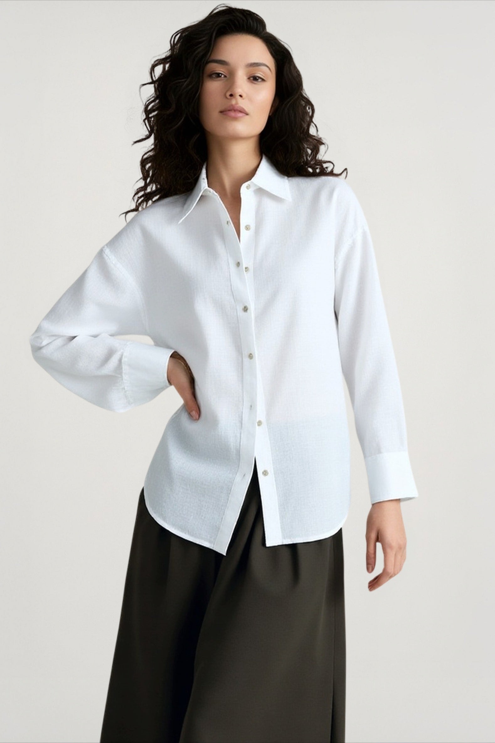 Linen Solid Button Down Blouse Secondary image