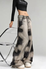 Vintage Grey Tie Dye Wide Leg Jeans
