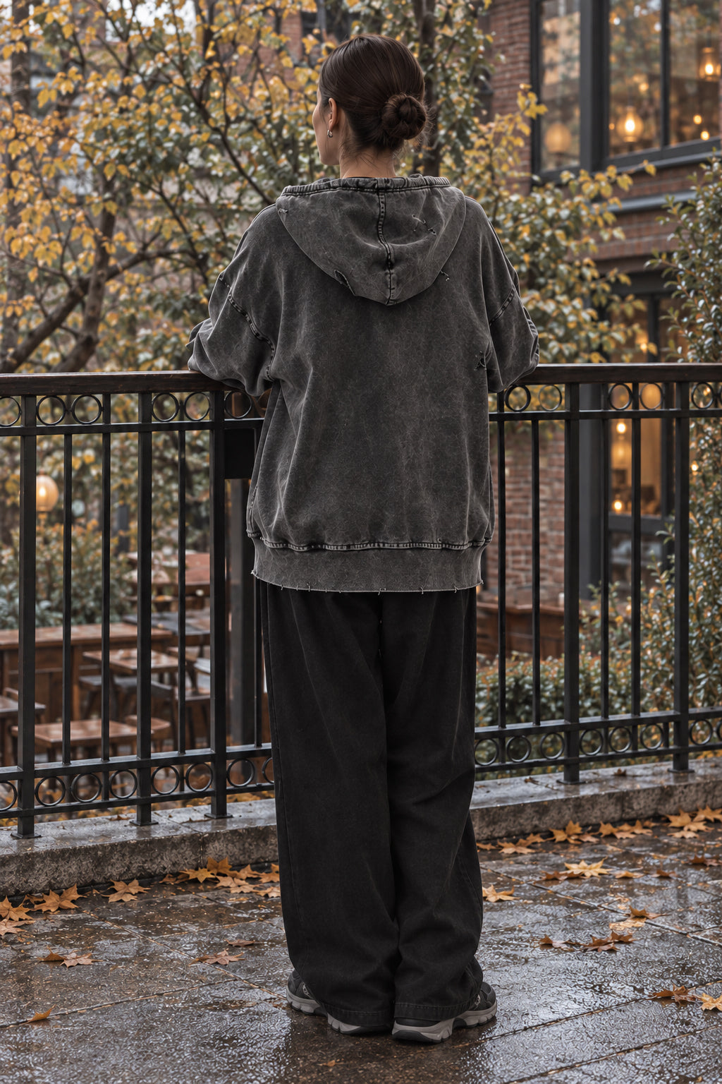 Solid Washed Distressed Hoodie