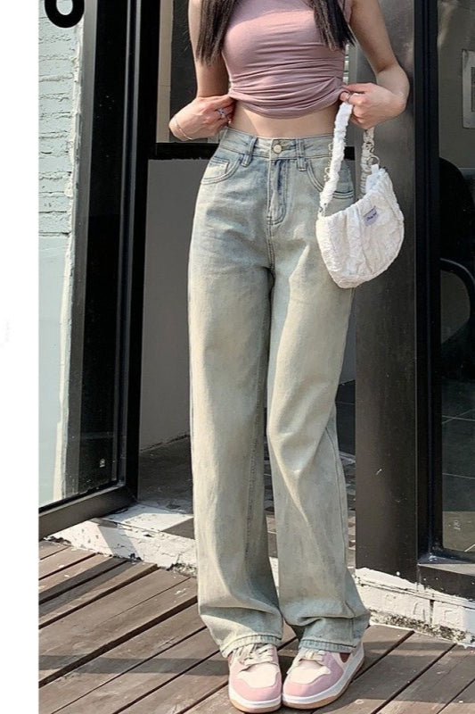 High Waist Light Wash Wide Leg Straight Floor Length Jeans Secondary image