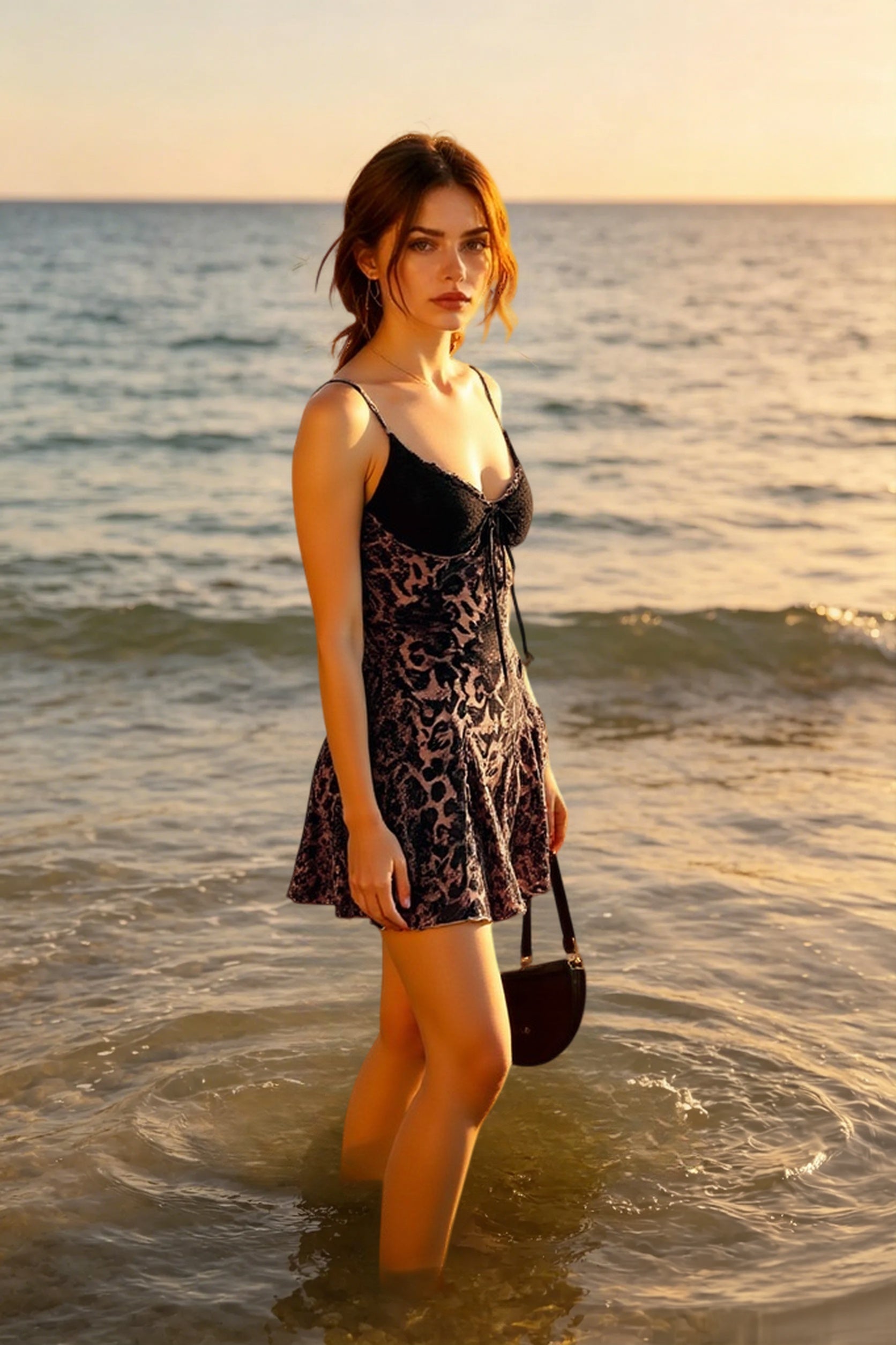Leopard Print Patchwork Cami Lace Dress Main image