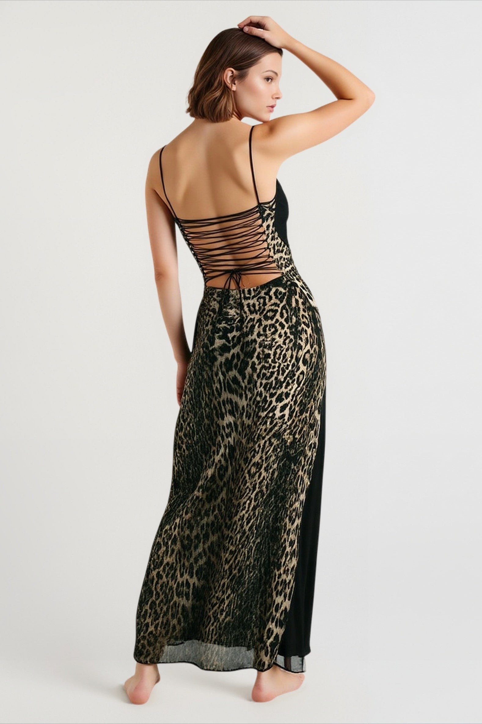 Mesh Patchwork Backless Midi Dress Secondary image