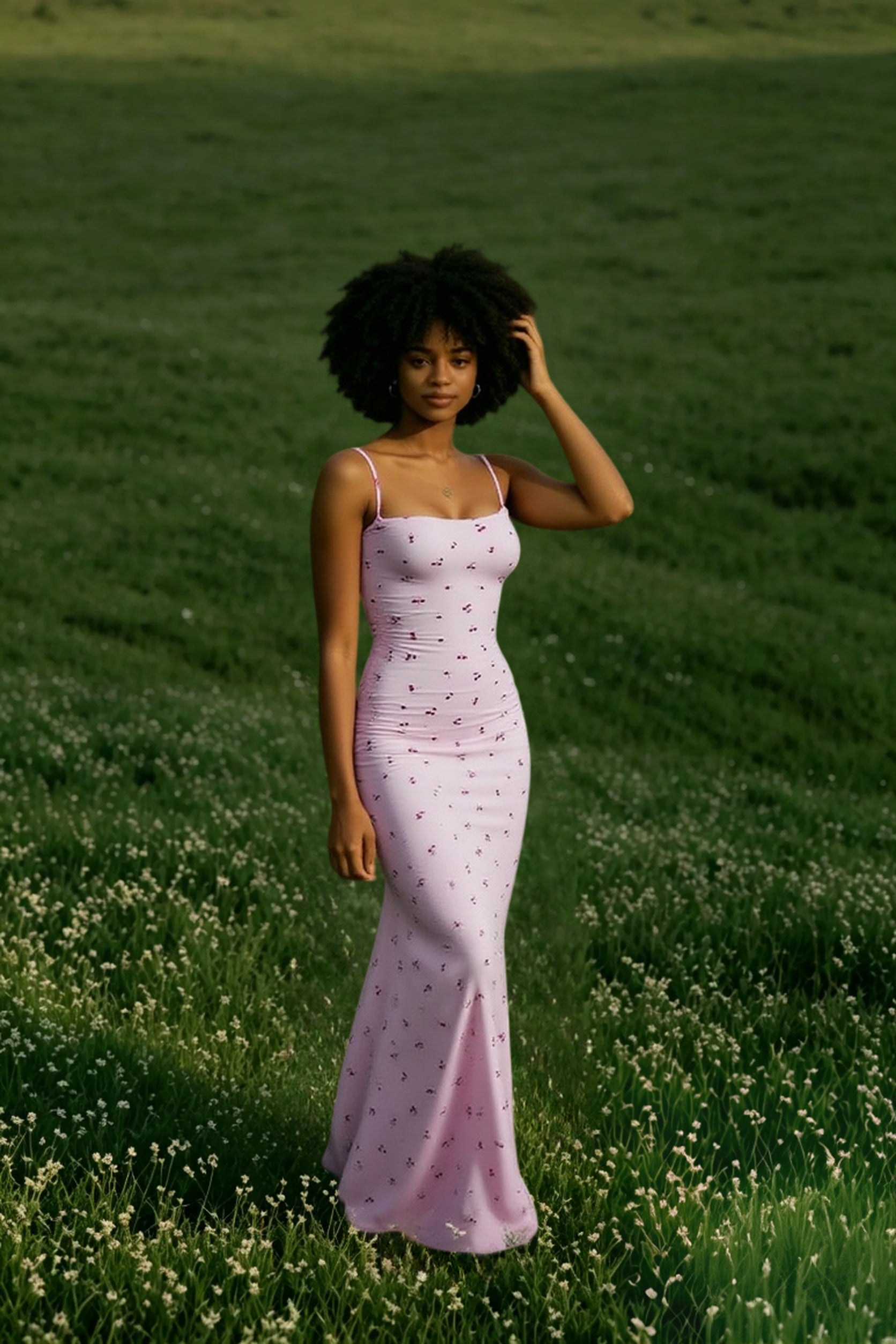 Ribbed Cherry Bodycon Maxi Floral Dress Main image