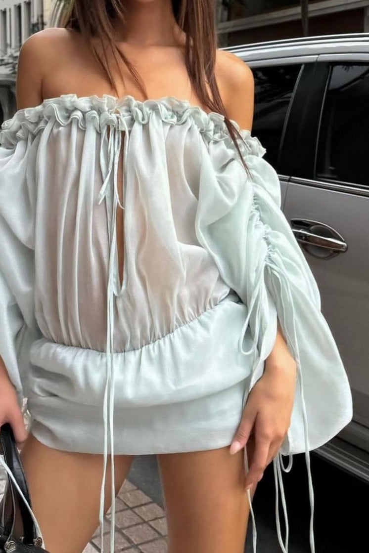 Off Shoulder Mesh Long Sleeve Top Main image