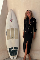 Fashionable Button-Up Long Sleeve Denim Dress