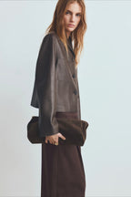 Faux Leather Button Front Blazer Jacket