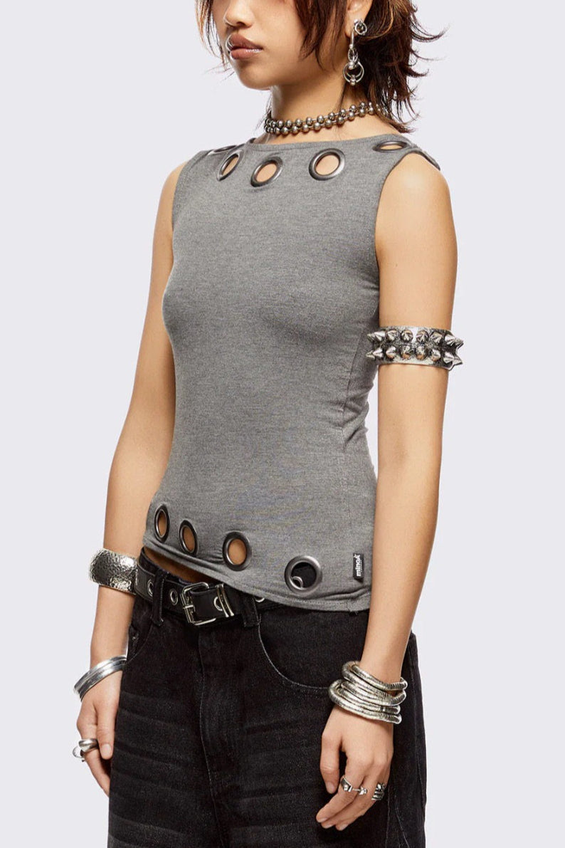 Grommet Cutout Punk Fitted Tank Top