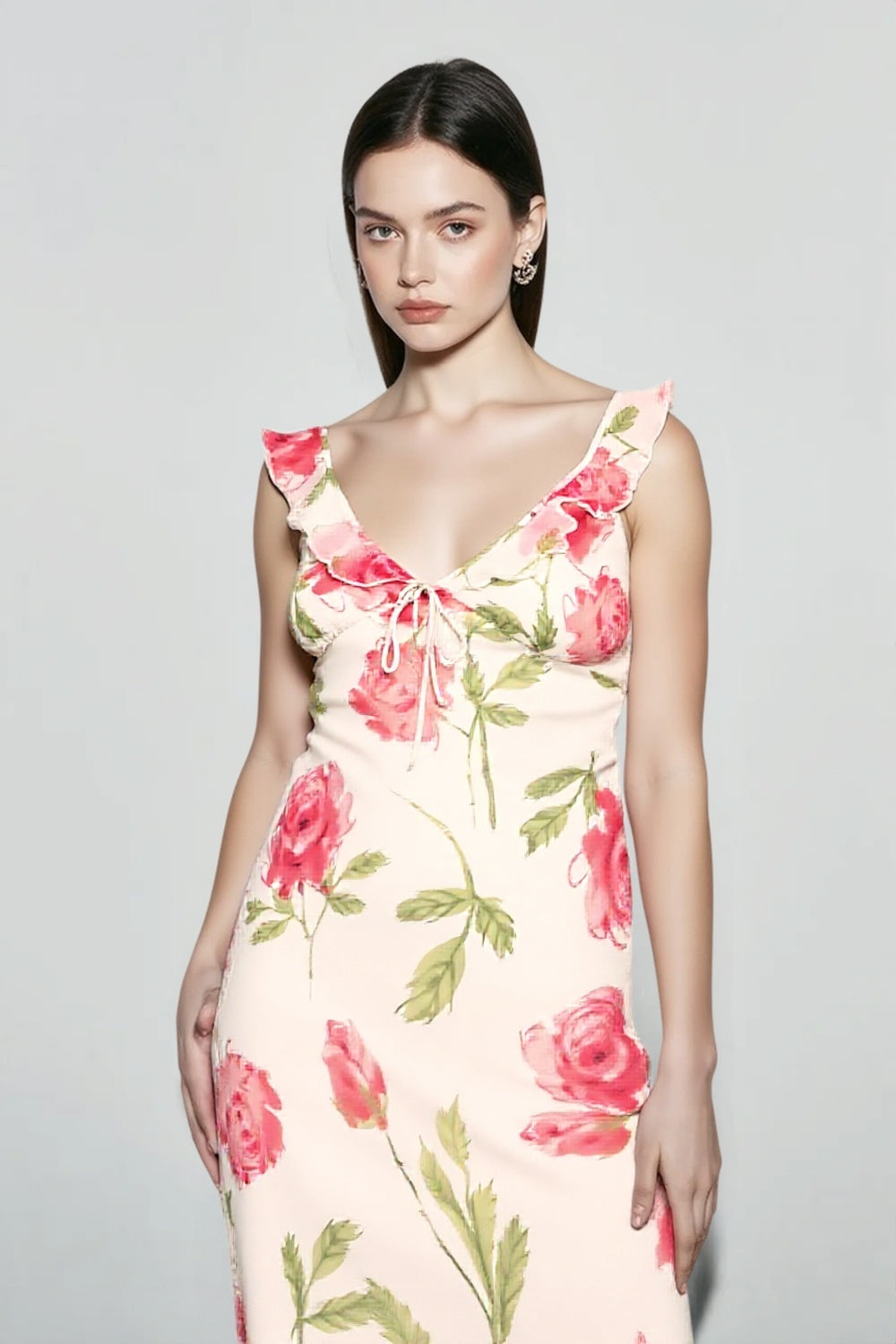 Floral Mesh V Neck Cami Vacation Dress Main image