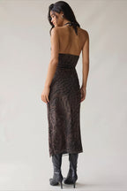 Printed Halter Ruched Side Slit Party Dress
