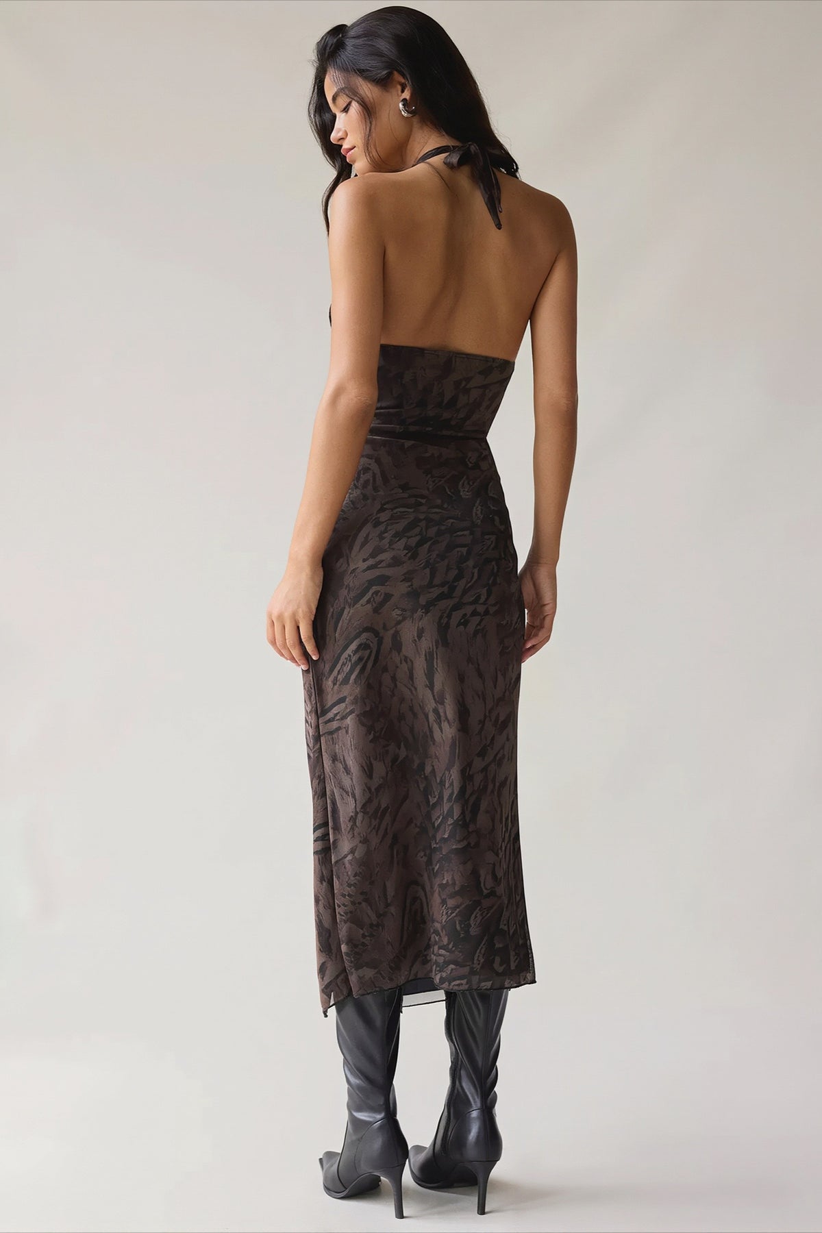 Printed Halter Ruched Side Slit Party Dress