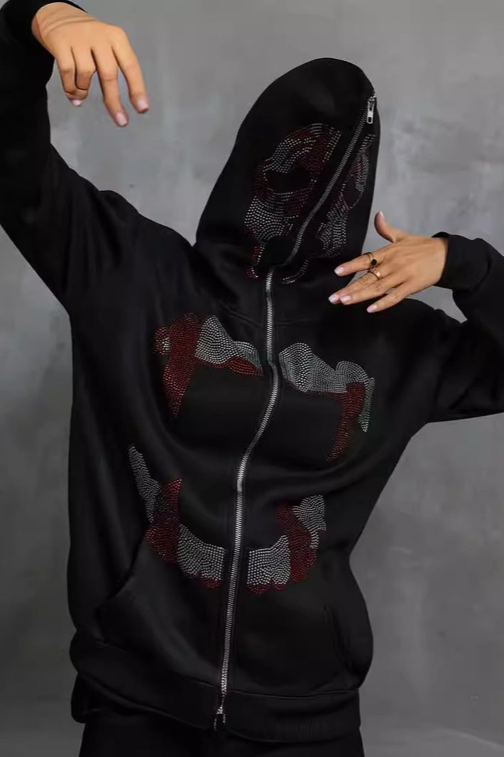 Rhinestone Zip Up Gothic Hoodie Main image