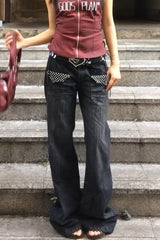 Washed Distressed Wide Leg Jeans