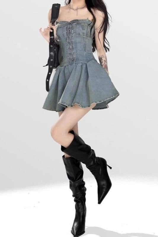 Lace Up Strapless Denim Dress Secondary image
