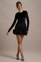 Velvet Ruffle Hem Party Dress