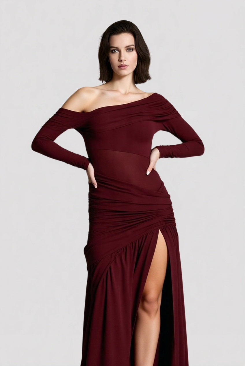 Slim Fit Round Neck Ruched Sheer Bodycon Formal Dress Secondary image