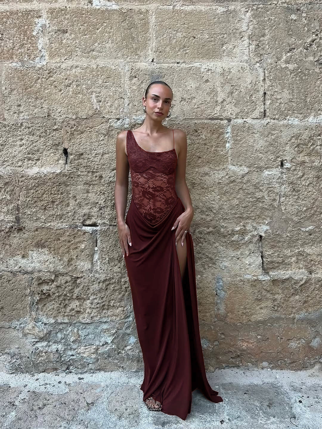 Lace Panel Spaghetti Strap Fitted Dress