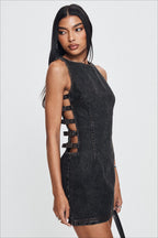 Deconstructed Cutout Denim Fitted Mini Dress