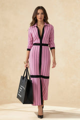 Striped Lapel Button Long Sleeve Shirt Dress