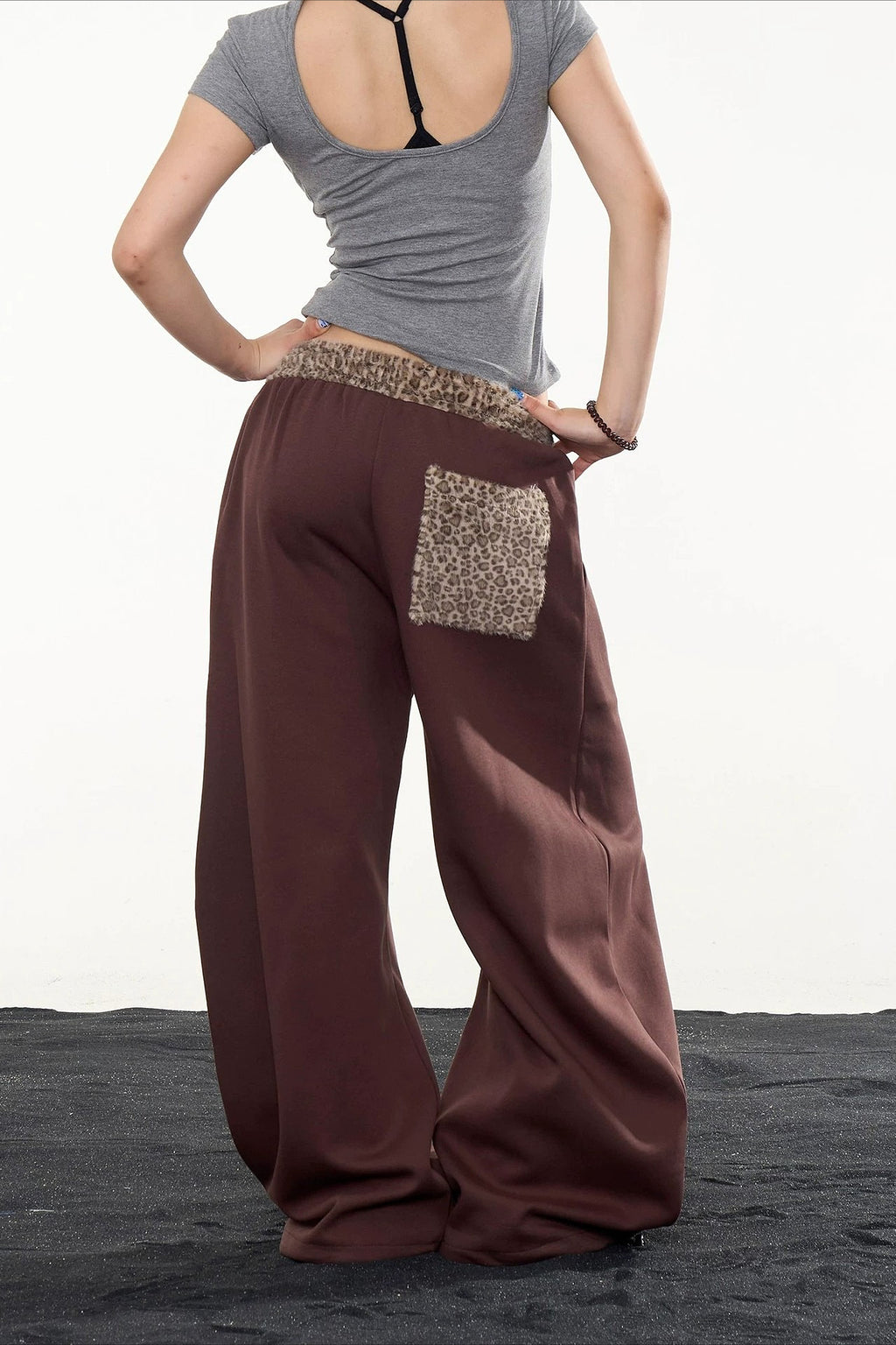 Star Leopard Embroidered Wide Leg Pants