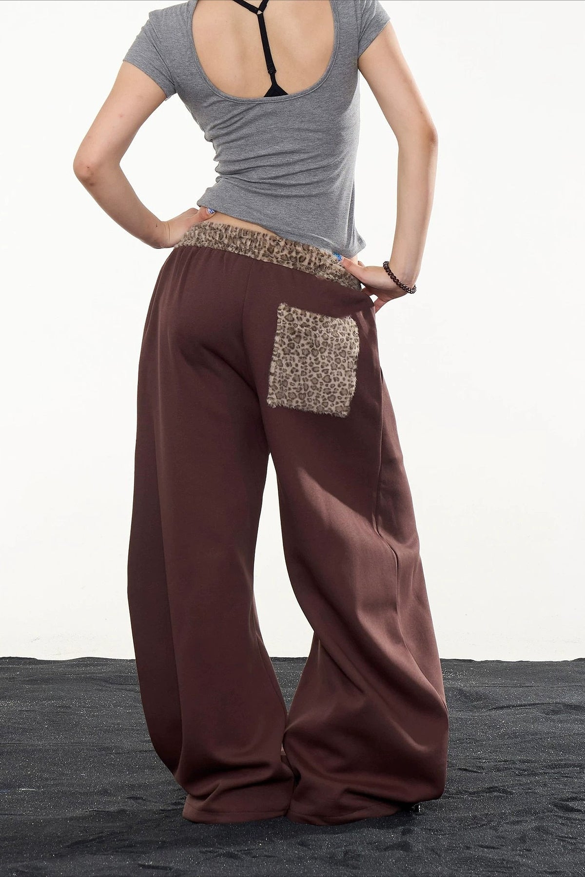 Star Leopard Embroidered Wide Leg Pants
