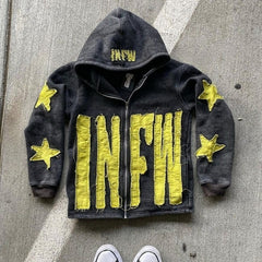 Vintage Patchwork Graphic Print Hoodie
