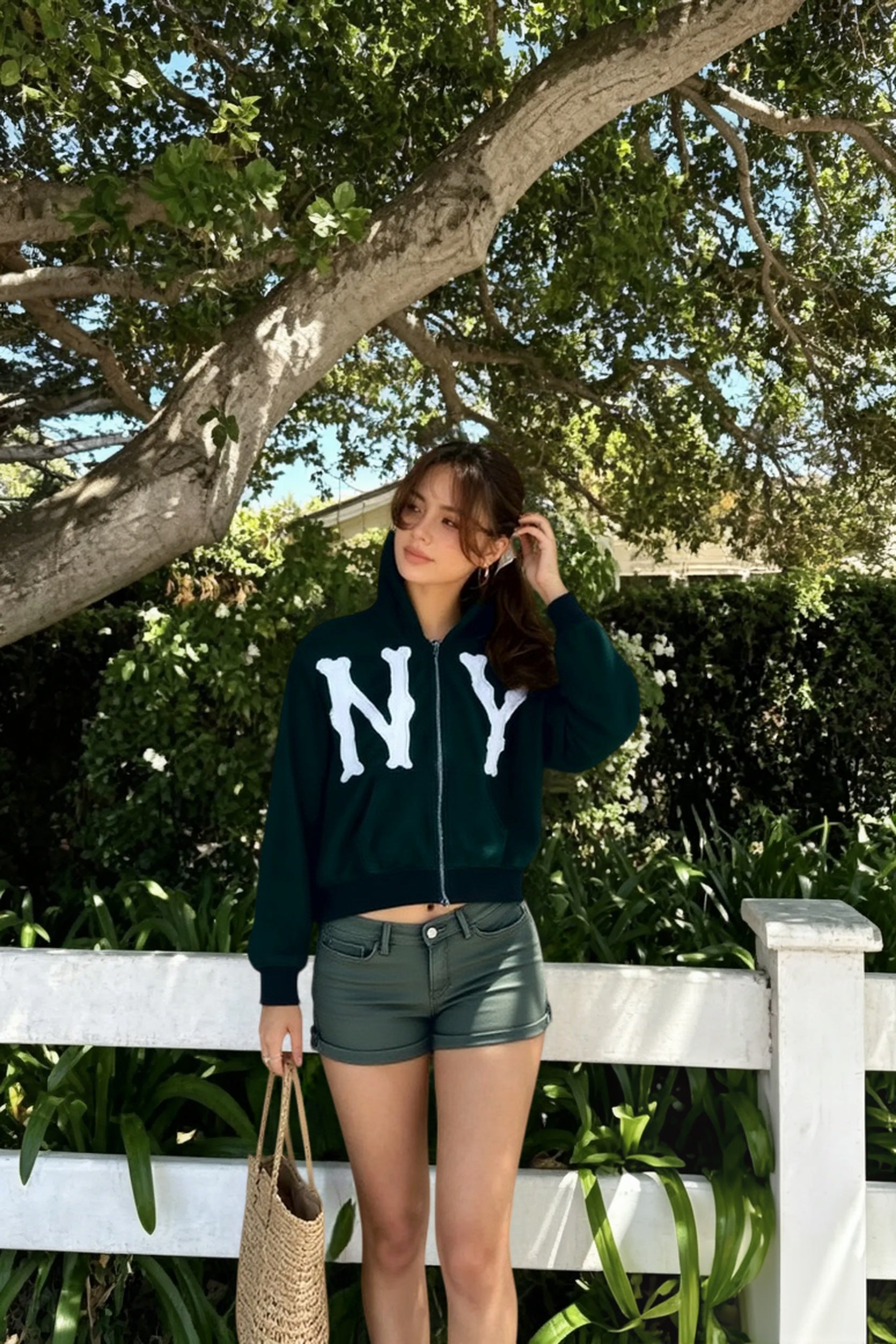 Embroidered Floral Print Zip Hoodie Secondary image