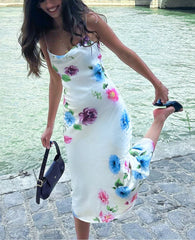 Floral Spaghetti Straps Sleeveless Midi Dress