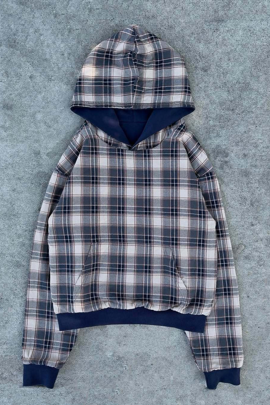 Reversible Plaid Colorblock Kangaroo Pocket Hoodie