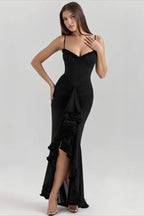 Ruffle Trim Fitted Cami Midi Dress