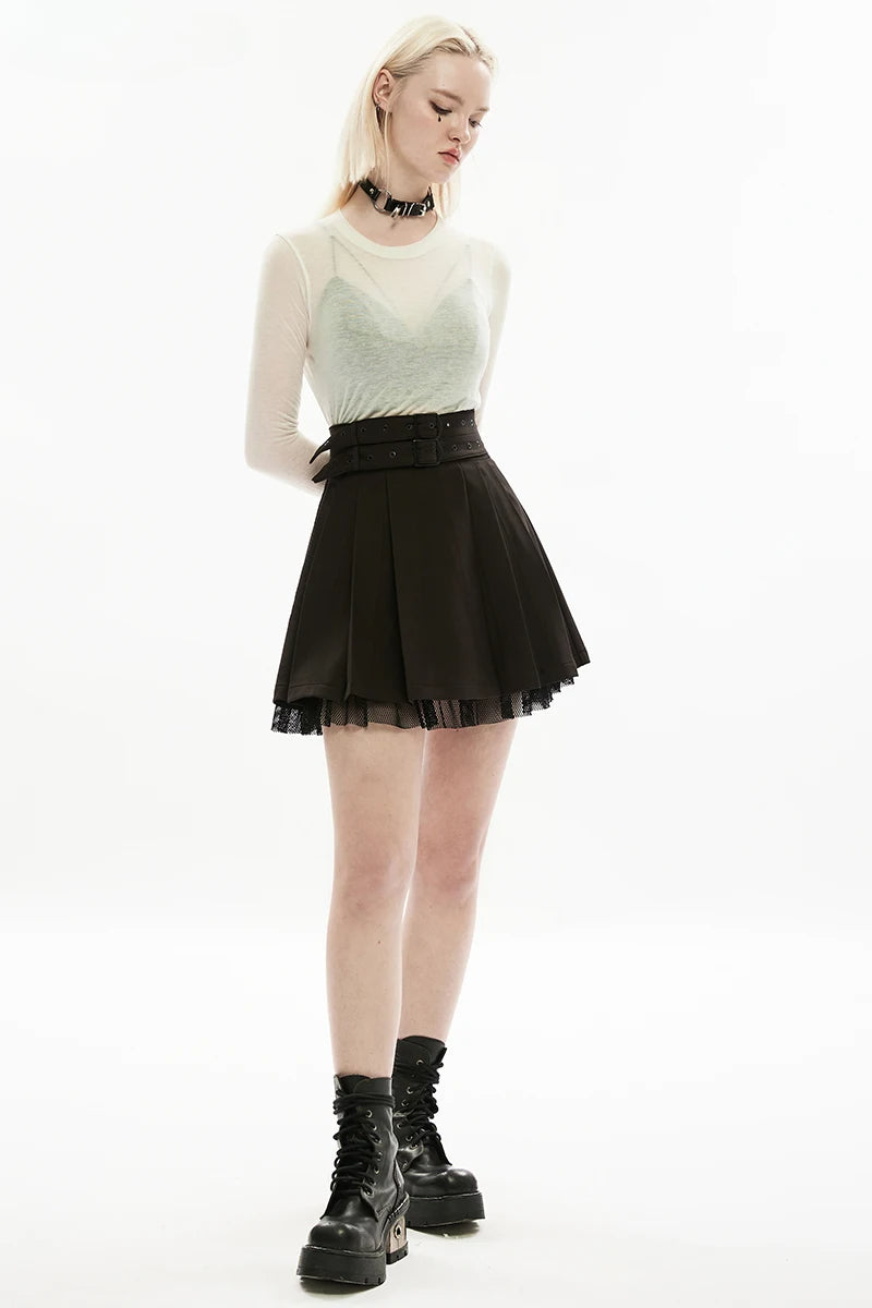 Women's Dark Daily Elastic Waist Pleated Gauze Style Personality with Detachable Waistband Skirt Main image