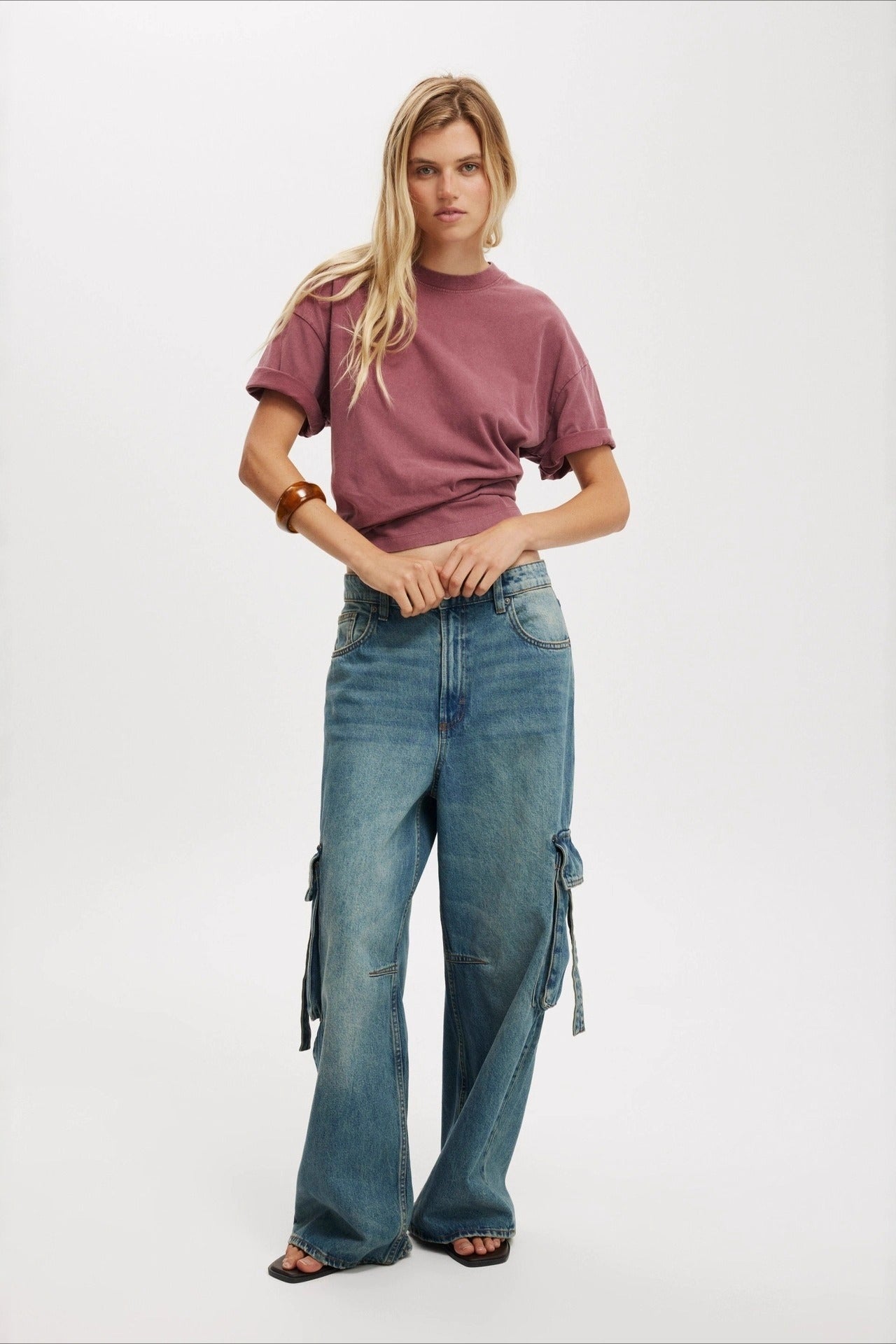 Vintage Washed Loose Wide Leg Cargo Jeans Main image