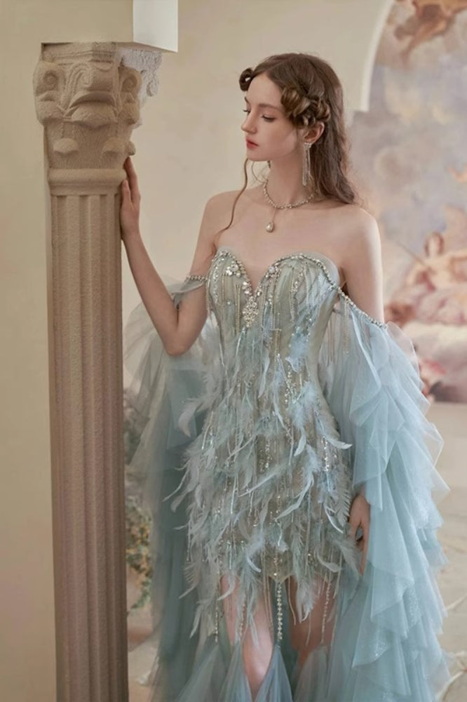 Feather Trim Ball Gown Prom Dress Secondary image