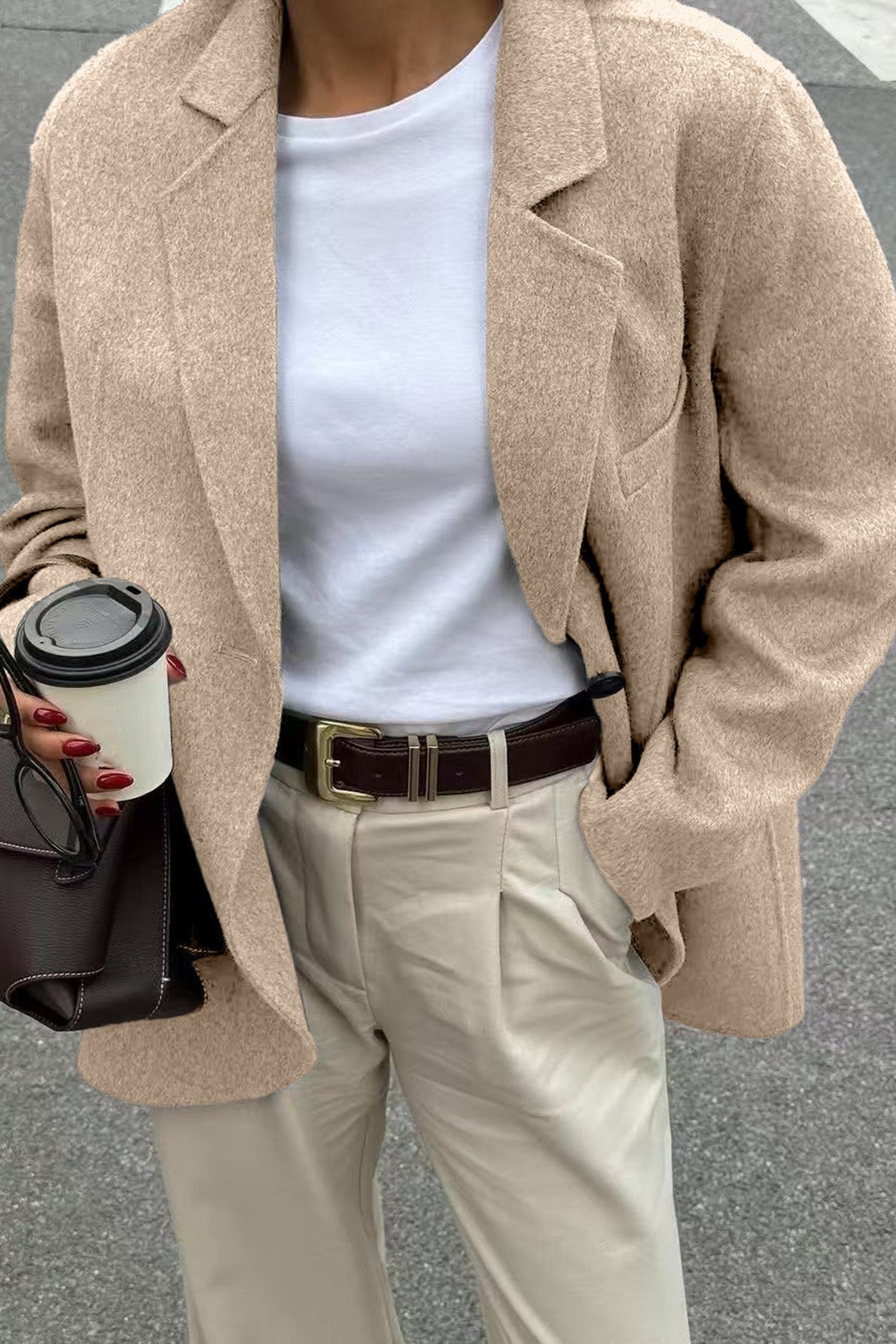 Minimalist Solid Color Tailored Coat Secondary image