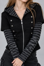 Button Front Layered Stripe Hoodies
