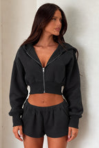 Basic Solid Cropped Hoodie Casual Two-Piece Set