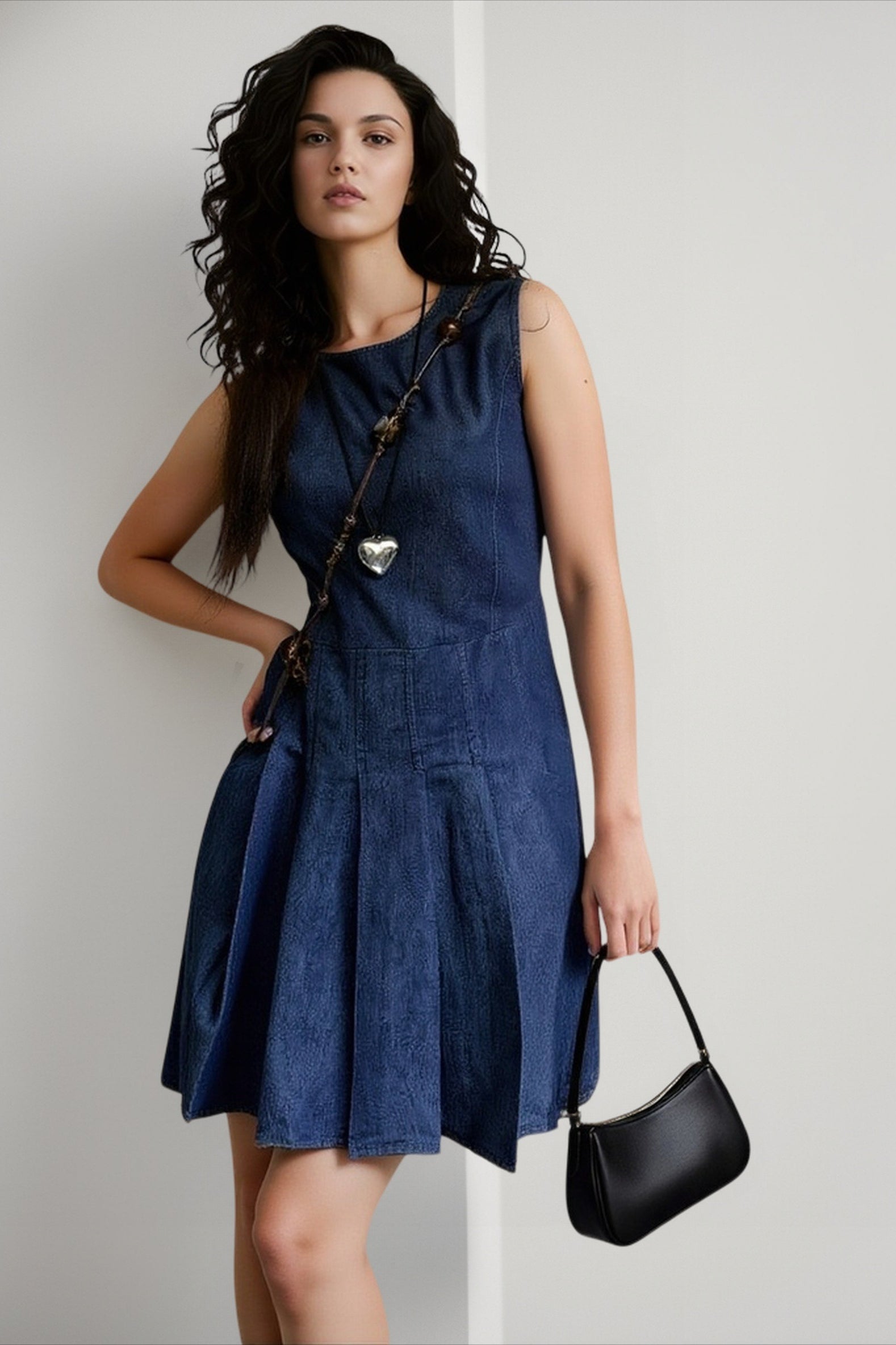 Sleeveless Pleated Denim Dress Secondary image