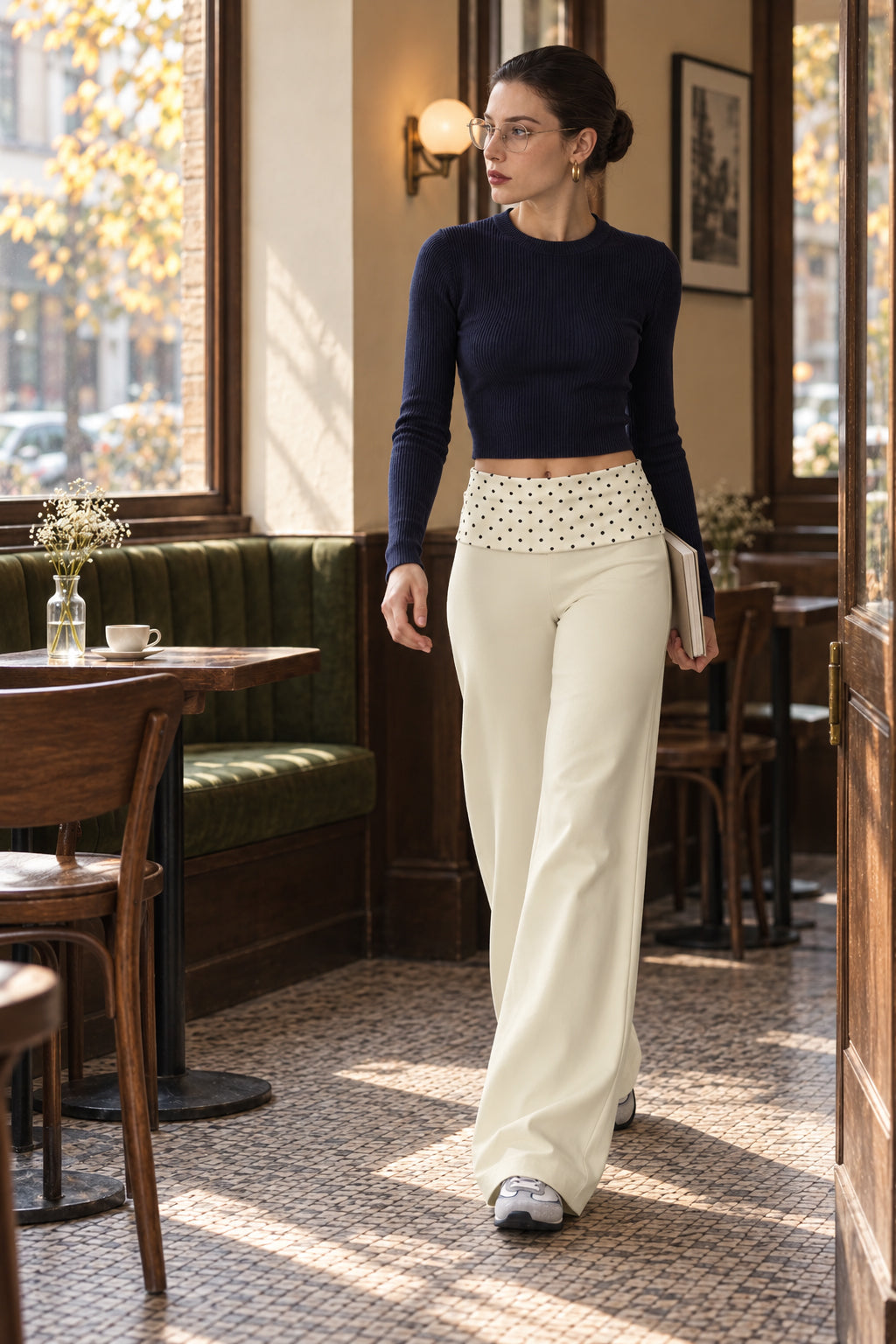 Foldover Polka Dot Wide Leg Pants