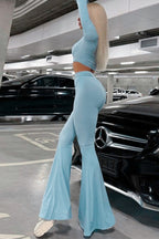 Slim Fit Long Sleeve Flare Pants Activewear Set