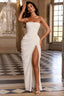 Strapless Asymmetric Ruched High Slit Dress