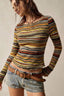 Retro Stripe Knit Cropped Long Sleeve T-Shirt